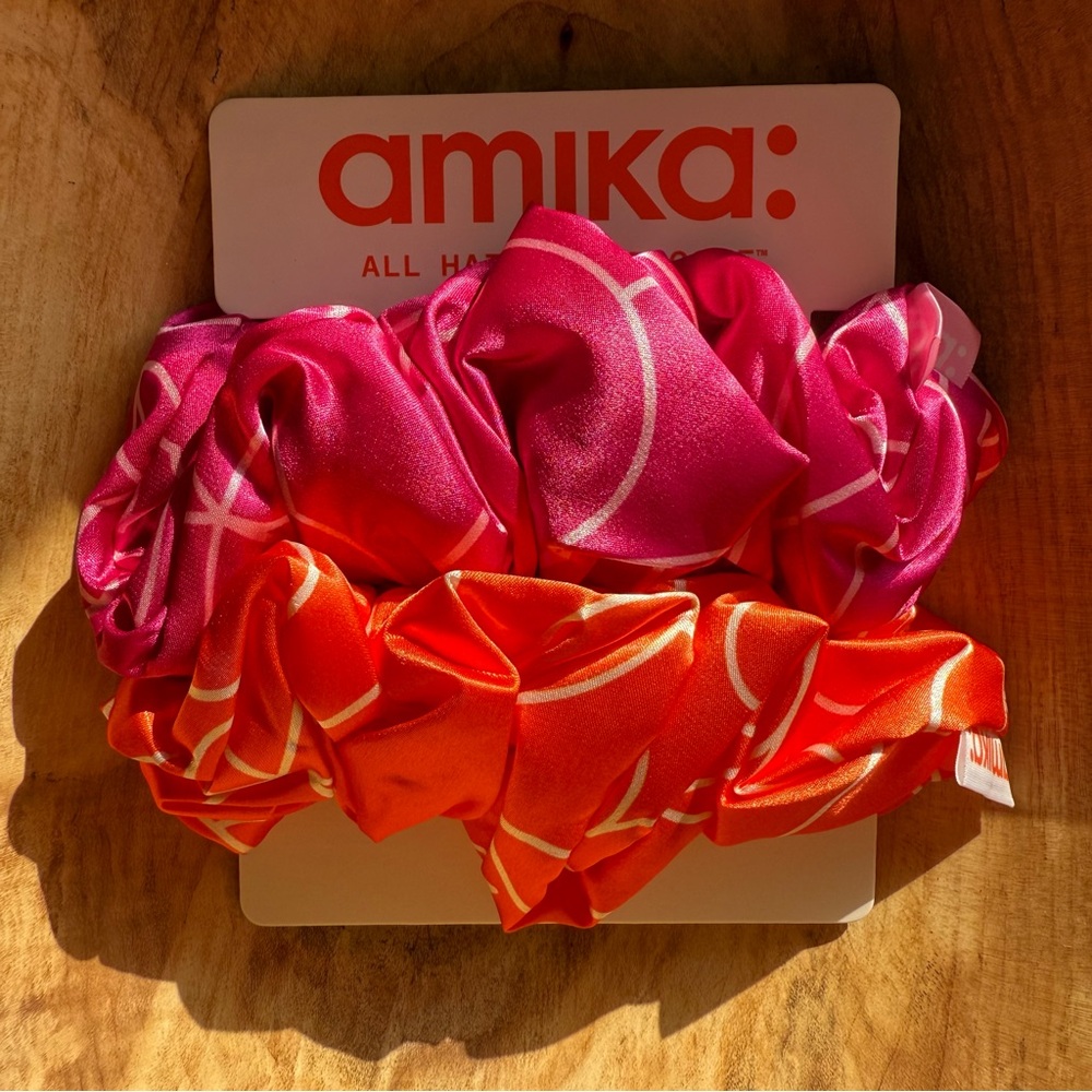 Amika Pink and Orange Large Hair Scrunchies